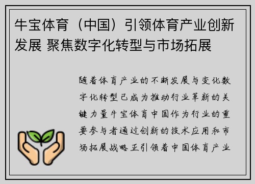 牛宝体育（中国）引领体育产业创新发展 聚焦数字化转型与市场拓展